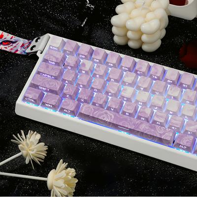 Purple Rose Coast Side Engraved Transparent Key Cap PBT 131 Key for 60/64/84/98/108 Mechanical Keyboard MX Switch