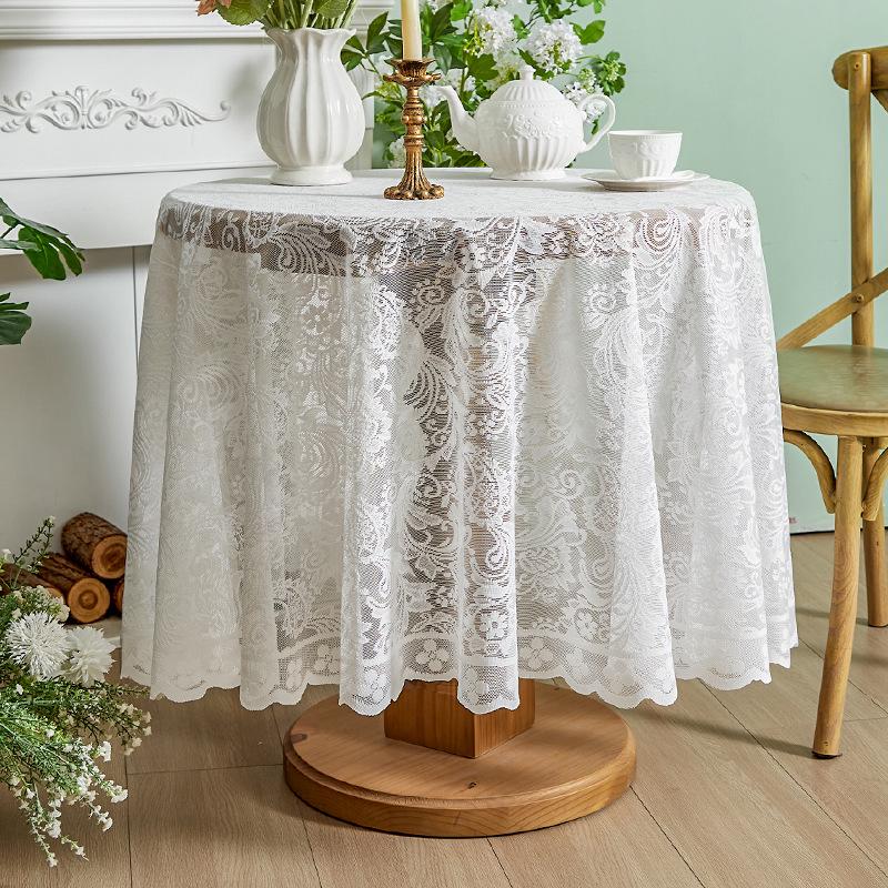 Elegant Pastoral Cotton-Linen Lace Tablecloth: Artistic, Dustproof, Non-Slip, Heat-Resistant, Hollow Design