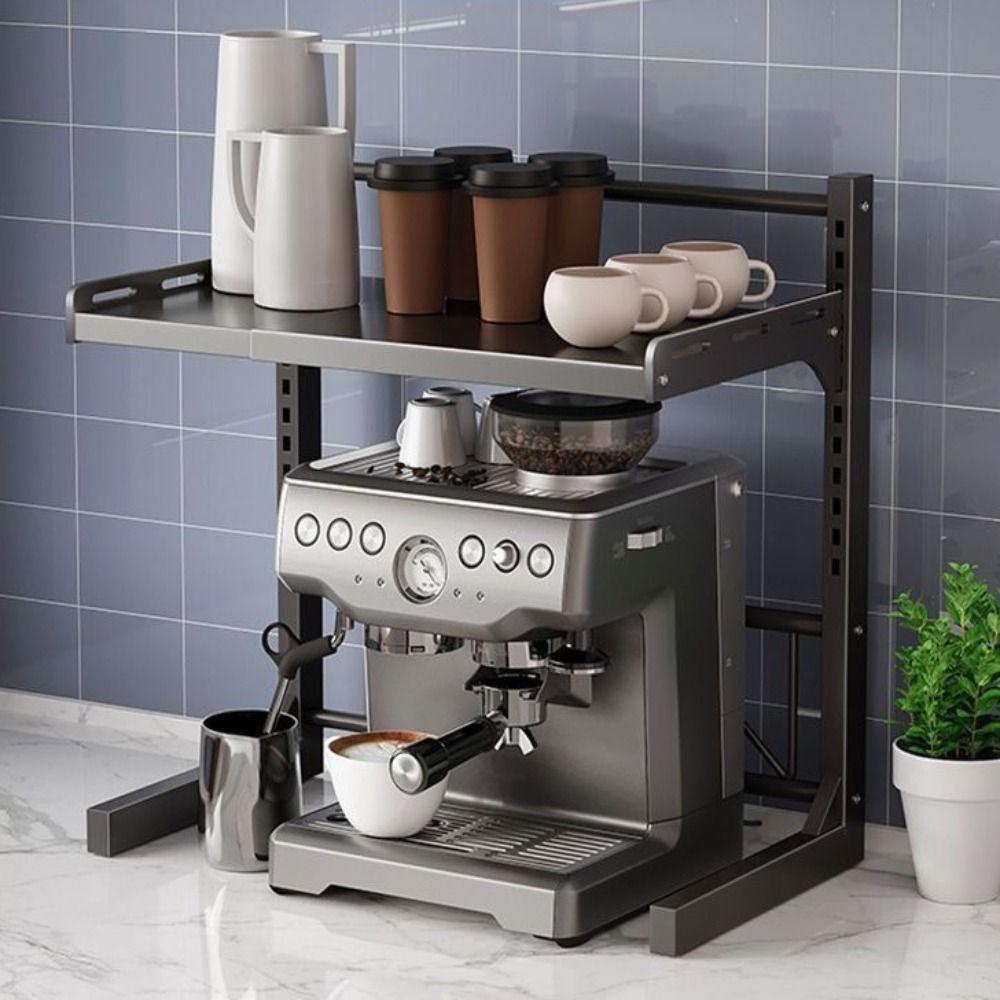 Kohlenstoffstahl Mikrowellenregal Verstellbarer Küchenaufbewahrungshalter Mikrowellen-Ablageregal Desktop