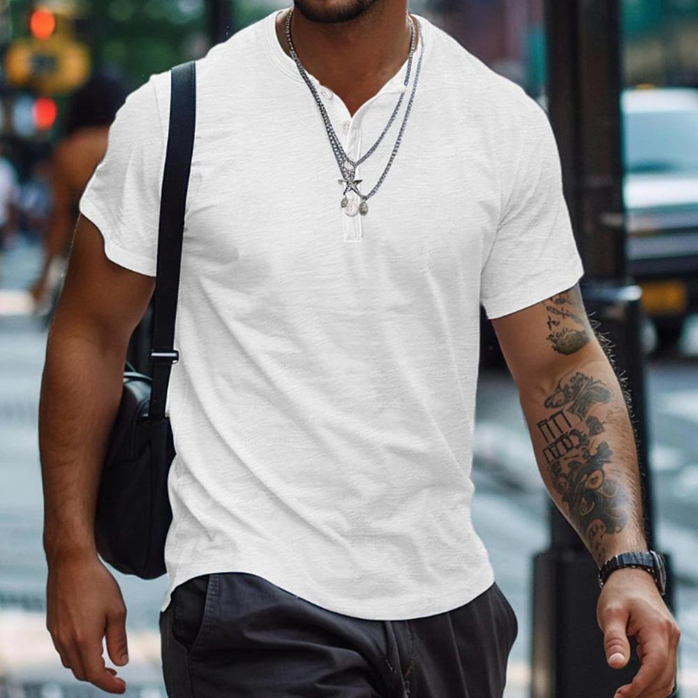 Henry Shirt Sommer Herren Casual Einfarbig Kurzarm T-Shirt für Männer Polo Herren Baumwolle Herren T-Shirts US S(50-60KG) weiß