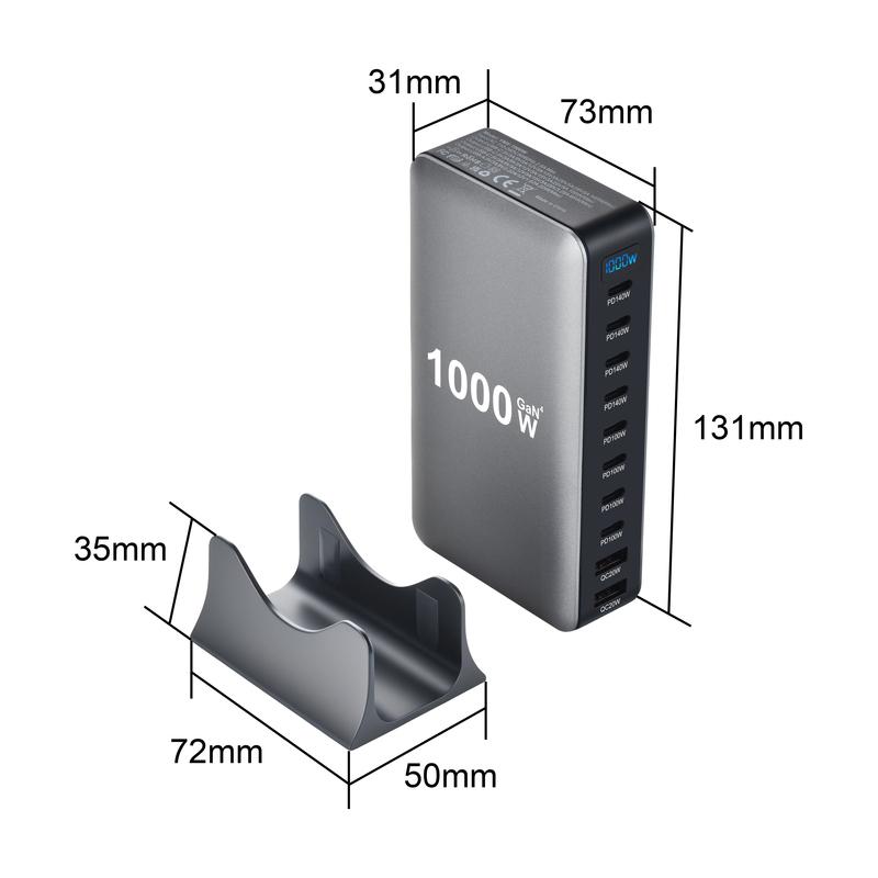 1000W GaN Fast Charging Station for iPhone Samsung For Xiaomi Huawei 10-Port Fast Desktop Charger PD3.1 USB Type C Dropshipping
