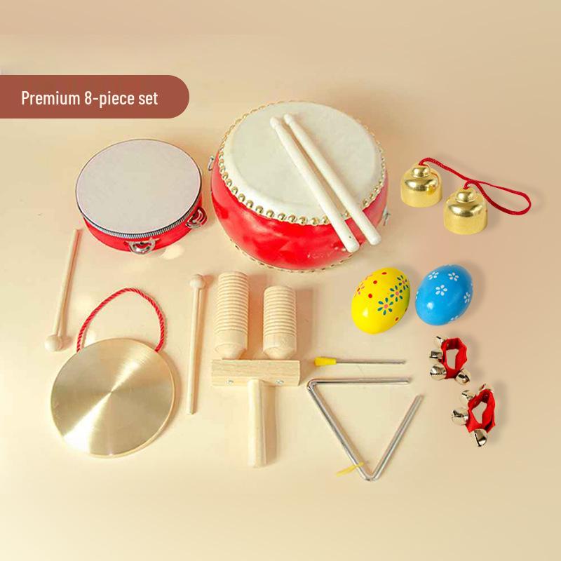 Children's Orff Percussion Instruments: Triangle, Castanets, Maracas, Tambourine, Wood Block, Cymbals