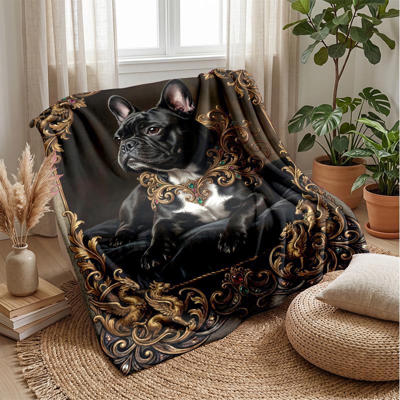 Royal French Bulldog Portrait Theme blanket Lightweight Warm Flannel Blanket Decorative Throw Blanket for Home Decoration