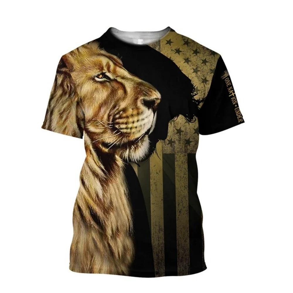 Summer Men's T-Shirt Christ Jesus Cross Lion 3D Print Tees Top Hip Hop Loose Short Sleeve Streetwear Vintage Oversized Women T-shirt