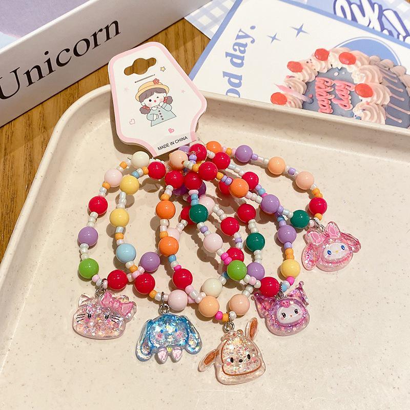 5-Piece Cute Resin Graffiti Beaded Bracelet Set for Little Girls - Cartoon Princess Design
