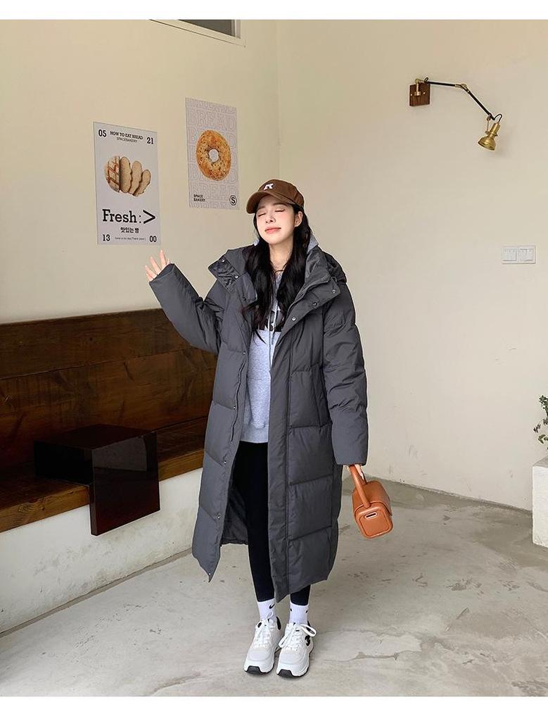 Mingmo Damen Langer Daunenmantel im koreanischen Stil - Überknie, Verdickt, 90% Weiße Entendaunen, Übergröße, Studentenstil.