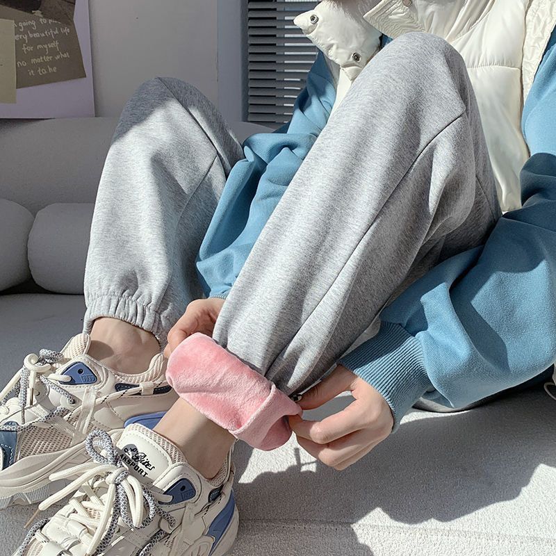 

Зимние женские брюки, повседневные теплые толстые брюки, однотонные свободные спортивные штаны Dstring, плюшевые шаровары, спортивная одежда для девочек 3XL серый