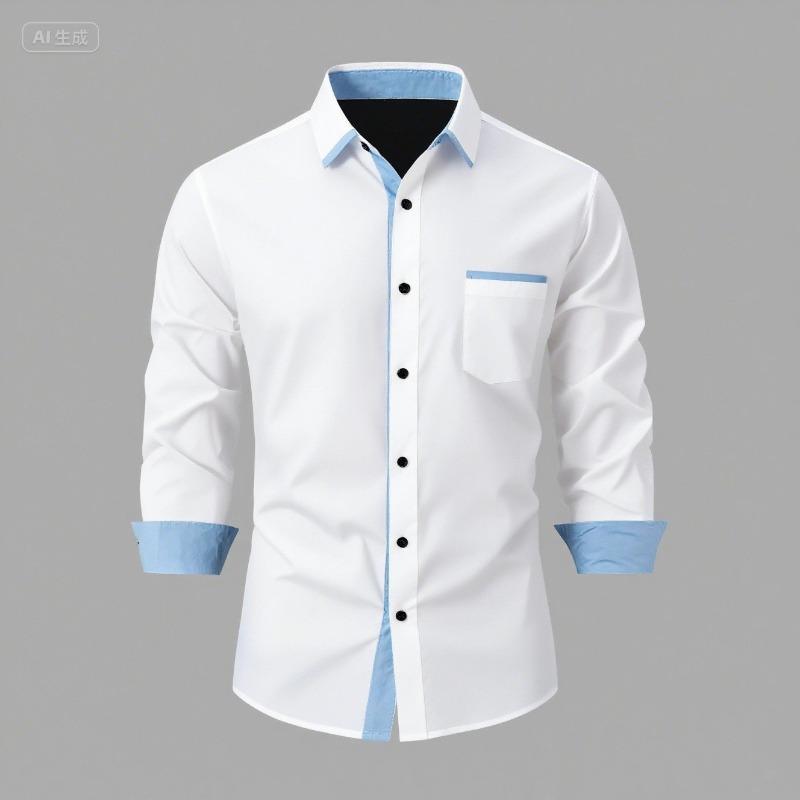 Camicia da uomo a blocchi di colore, vestibilità slim, manica lunga, traspirante, per il lavoro