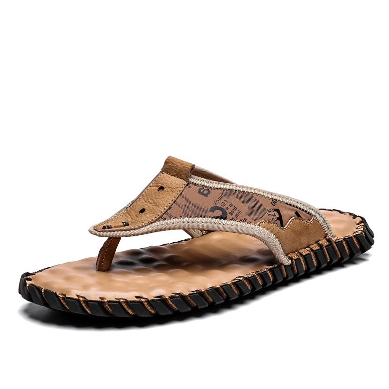 Newest Men S Slippers Pu Leather Men Flip-Flops Handmade Casual Summer Sandal Clip Toe White Beach Large Shoes Size 39-48 39