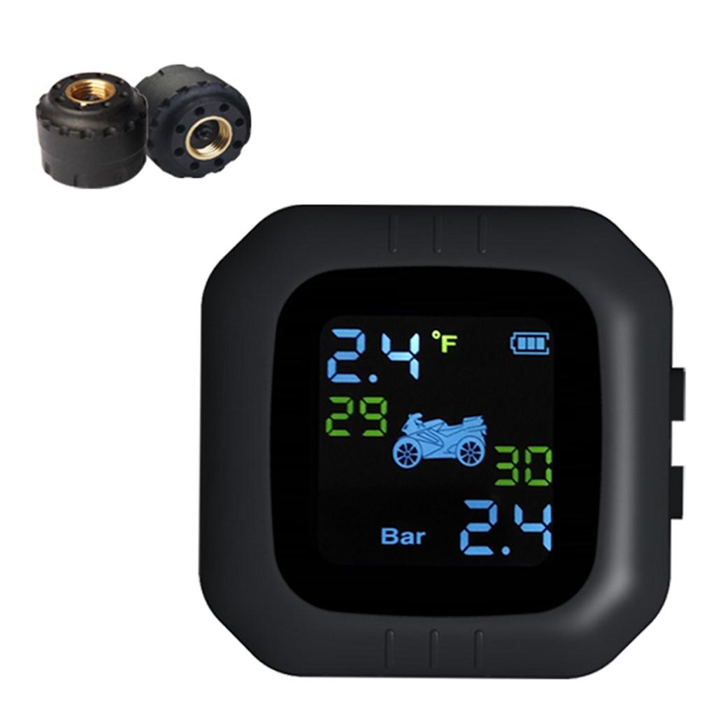 Wireless TPMS Motorcycle Tire Pressure Monitoring System Real-time Tire Pressure Monitor LCD Display with Waterproof, Dustproof Design for Safe Fuel S