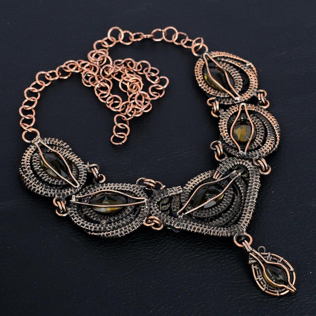 Smoky Topaz Necklace Gemstone Jewelry, 999 Copper Wire Wrapped Adjustable Chain Necklace, Gift For Women Handmade Necklace