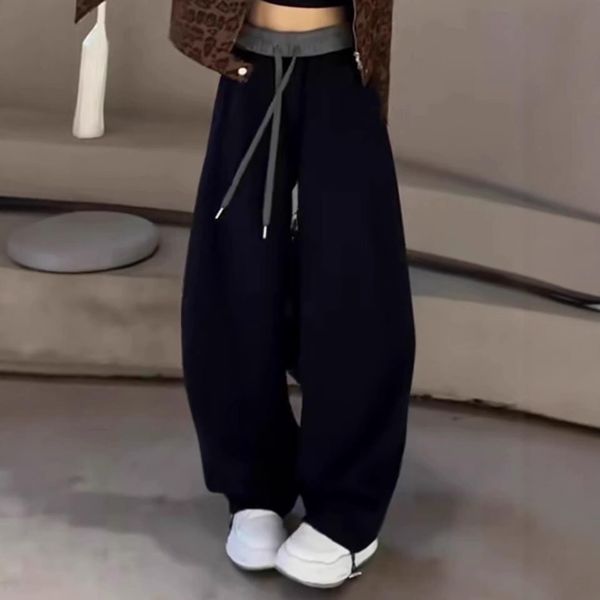 Women s Plus Size High Waist Black Wide-Leg Slimming Velvet Sweatpants for Autumn/Winter 4XL