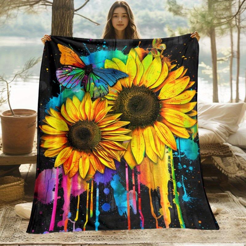 

Soft Sunflower Print Lightweight Blanket Perfect for Travel Camping Cozy Naps Durable Flannel Fabric Multiple sizes 75x100cm