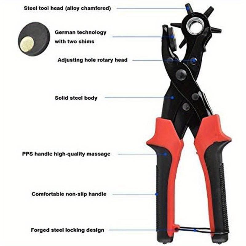 Belt Hole Puncher for Leather Heavy Duty Non-Slip Handle Rotating 6 Heads Belt Hole Puncher for Leather