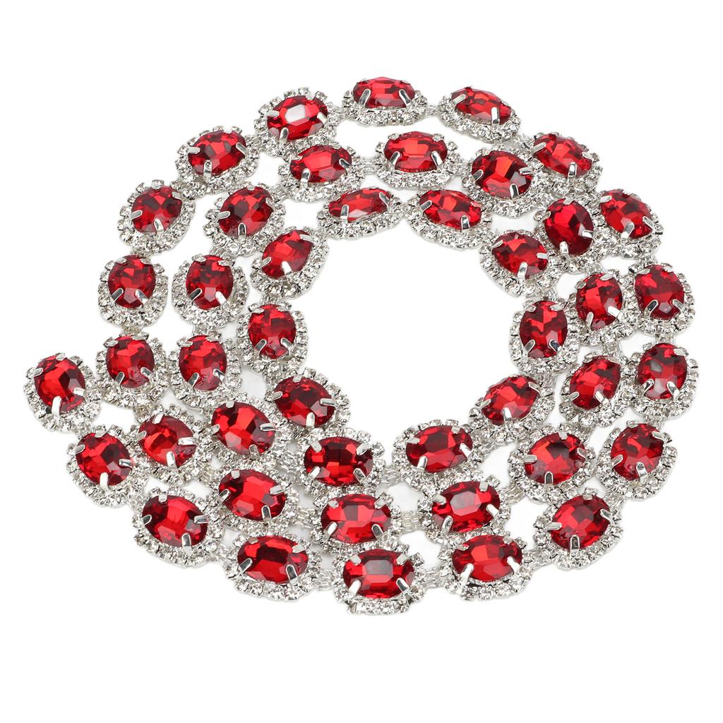 Rhinestone Trim 1 Yard Red Handcrafted Shiny Beautiful DIY Rhinestone Strip for Clothing Necklaces