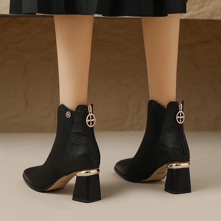 Fashion NEW Autumn Women Boots Pointed Toe Chunky Heel Boots Genuine Leather Shoes for Women Elegent Ankle Boots High Heel Female Boots