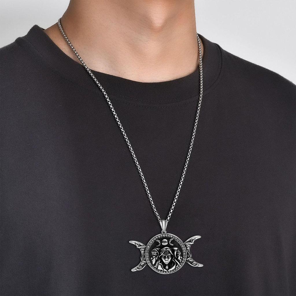 Xiweier Dark Double Moon Pendant Necklace - Unisex Style