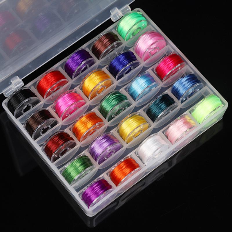25-Grid Bobbin Box: 25-Color Elastic Cord Set for Handmade Bracelet Beading