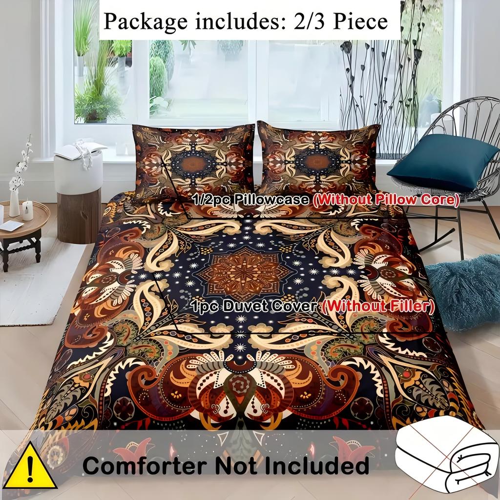 Gold Mandala Flowers 3D Print Duvet Cover Set Bohemian Style Double For Adults Queen King Size Bedding Set With Pillowcase