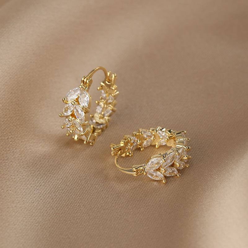 High-end wheat ear zircon ear buckle year-old niche fashion design earrings popular versatile temperament earrings