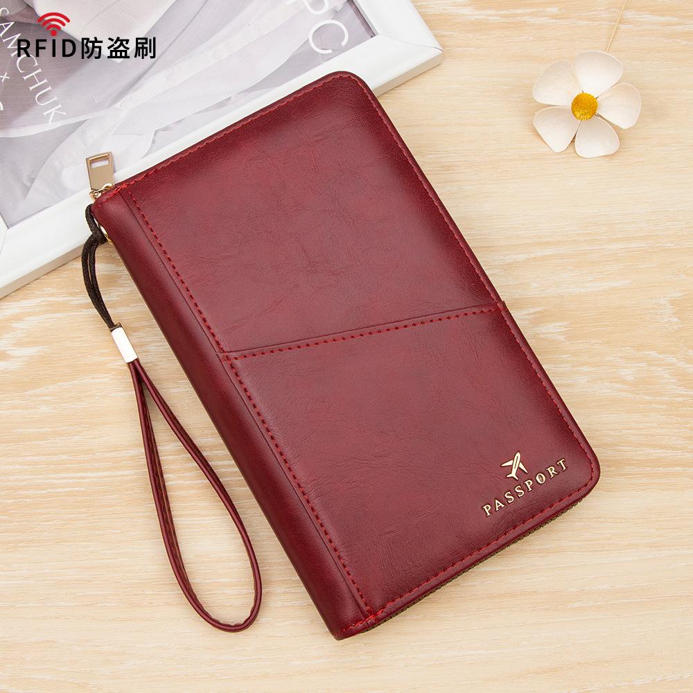 RFID Passport Holder PU Leather Travel Wallet Card Holder Zipper Organizer Wristlet Travel Document Wallet