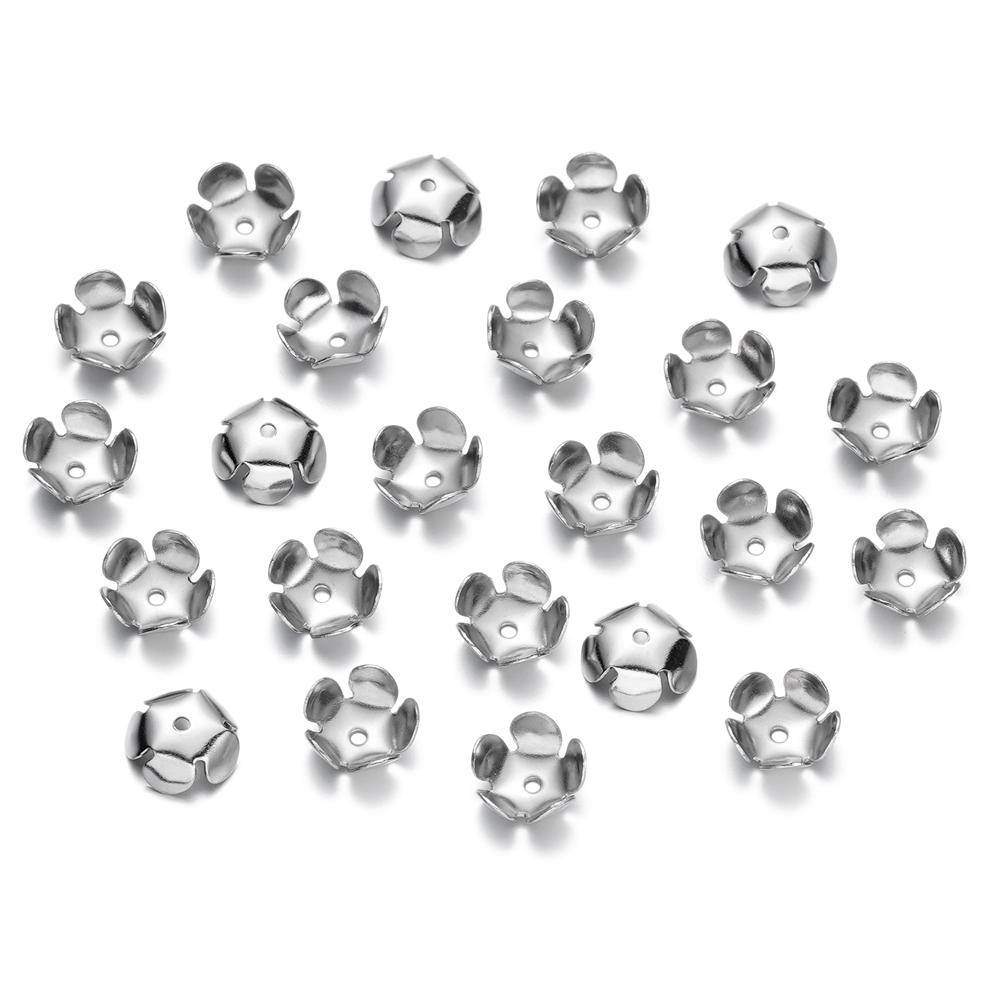 20/50Pcs/Pack Stainless Steel Flower Tree Leaf Round Beads Caps For Handmade DIY Jewelry Making Bracelet Necklace Accessories