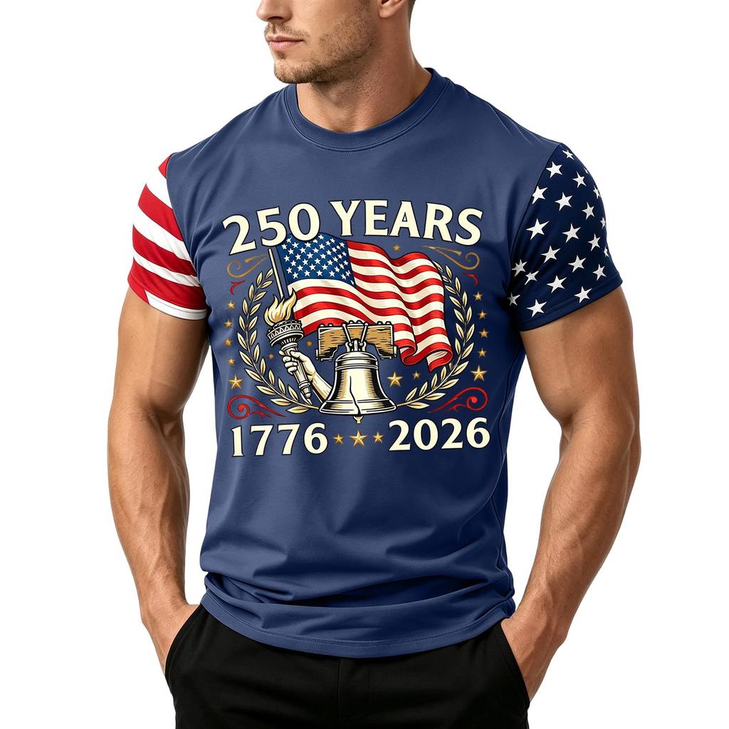 Herren Lockere Passform Kurzarm Freizeit T-Shirt Unabhängigkeitstag Flaggenaufdruck Sommer Tägliches Tragen Leichtes Bequemes Oberteil