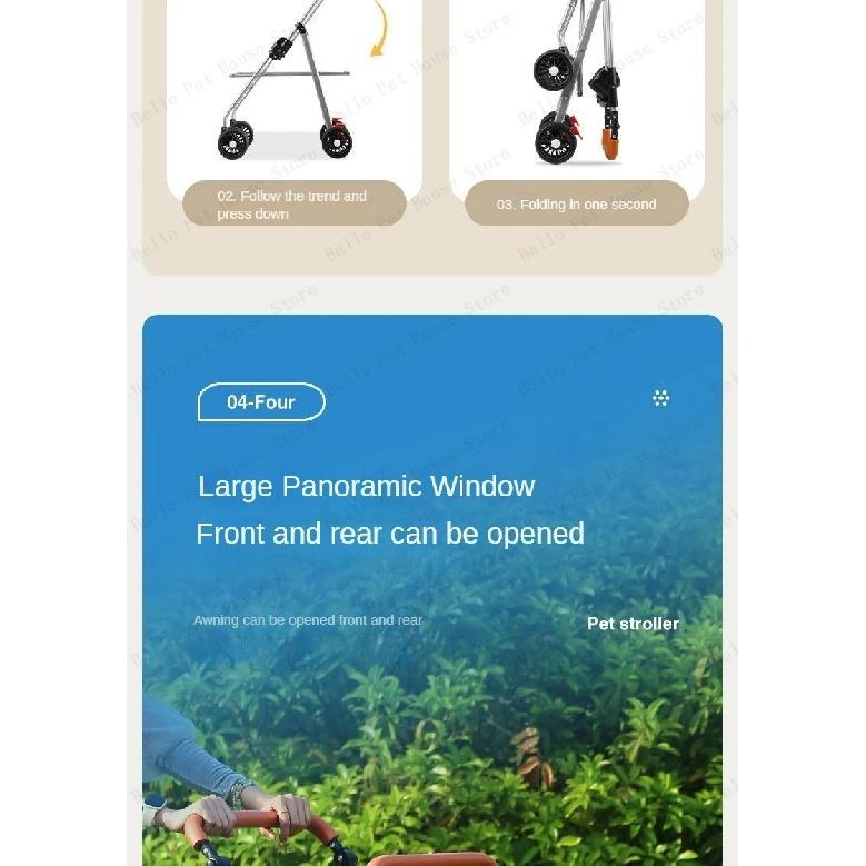 High-view Lightweight Pet Stroller Foldable Pet Dog Stroller Multi-directional Breathable Pet Stroller Detachable Basket