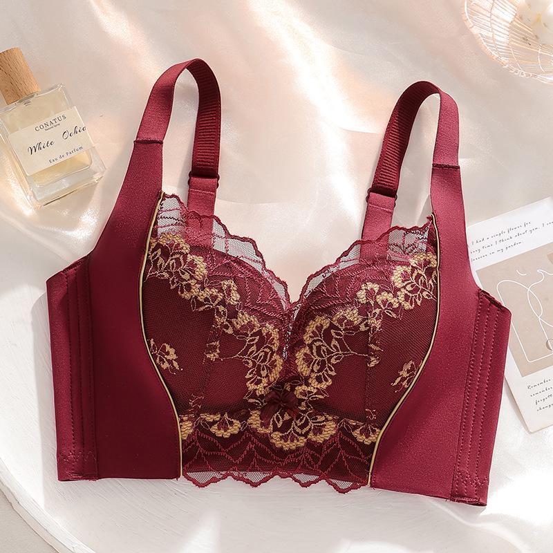 

Женский кружевной бюстгальтер пуш-ап: Предотвращающий провисание, без косточек, дышащий, регулируемый, сексуальный, поддержка маленькой груди 40/90AB вино красного