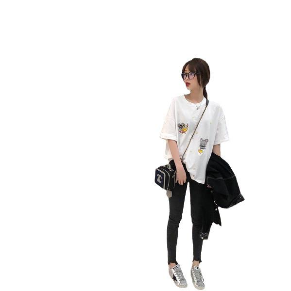 European Heavy Embroidered Cotton Women's Mid-Length White Short-Sleeve T-Shirt for Summer 2025