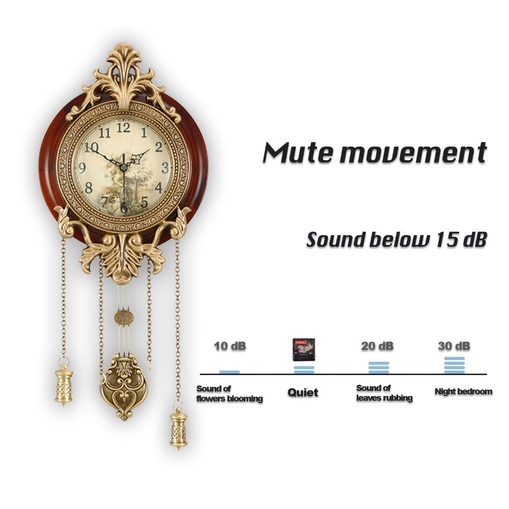 Solid Wood Wall Clock with Aero Snail Pendulum, Battery Powered Clock for Living Room Decor, Vintage Vintage Style Decor