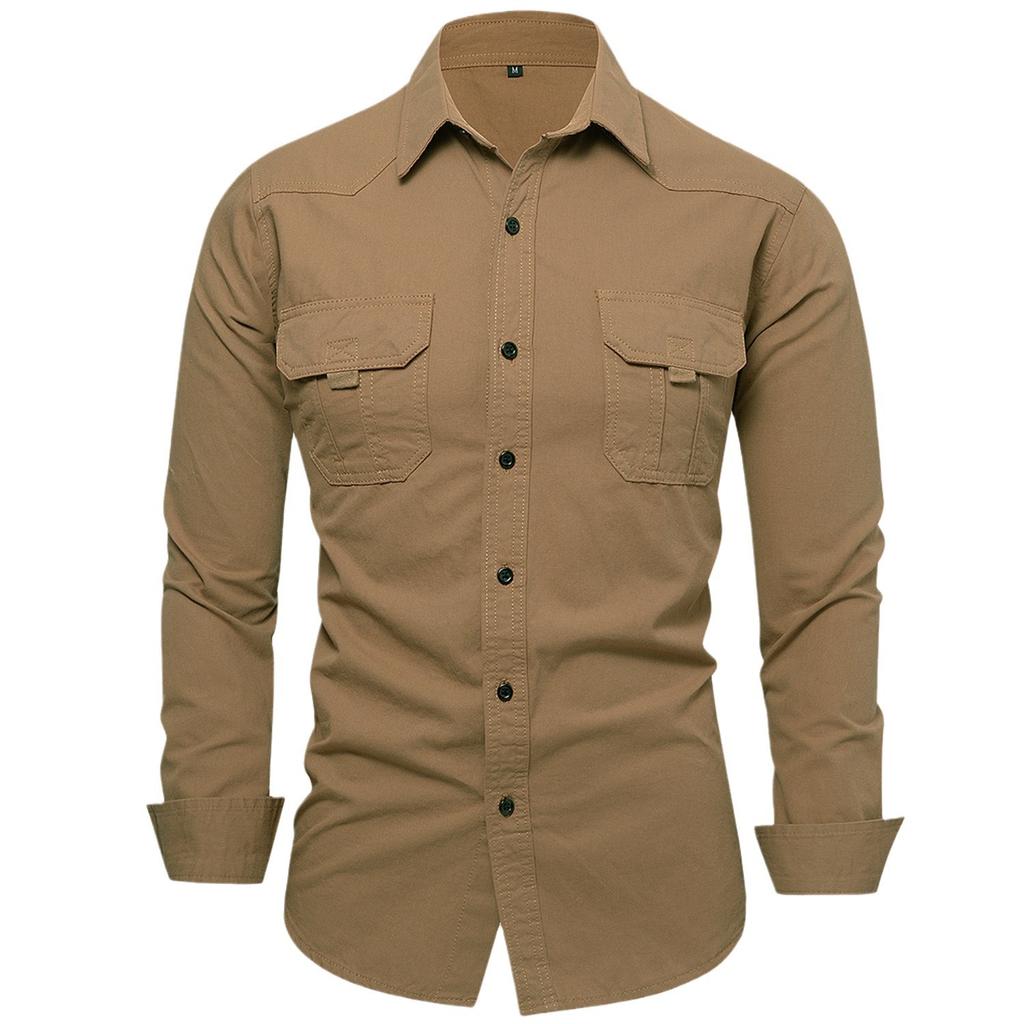New Autumn Collection: Men’s Plain Long-sleeved Cotton Workwear-style Shirt