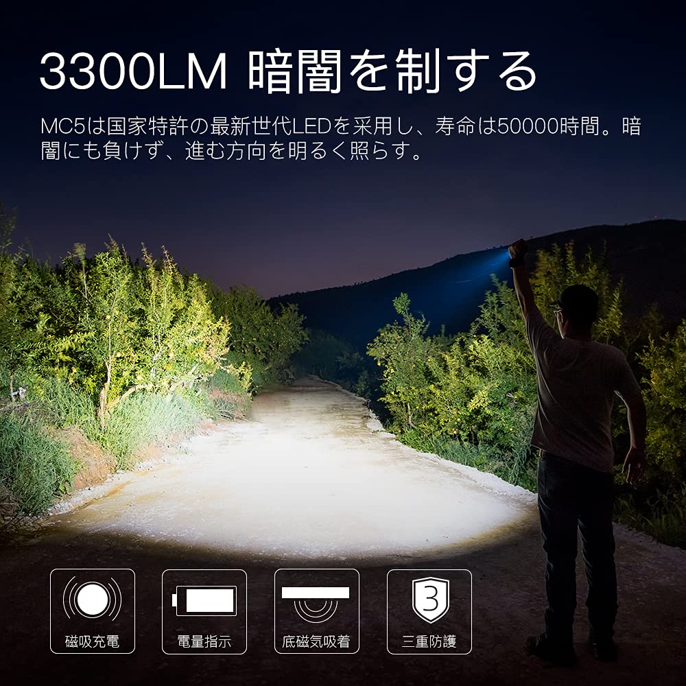 Trustfire EDC Magnetic Military 3300 362M IP68 Dustproof and Handheld Flashlight with Magnetic 1m Drop Battery Level Black Clip Ideal for Power Night