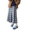 Women's Elegant High-Waist Blue Plaid A-Line Skirt - Retro Academy Style for Autumn/Winter