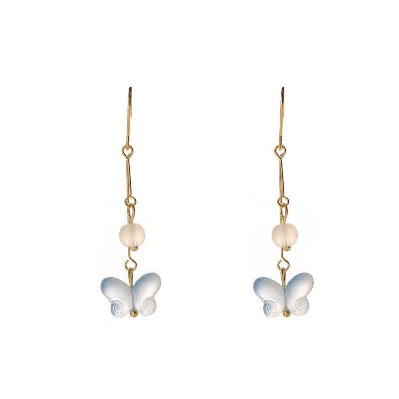 High-End Gradient Blue Crystal Butterfly Earrings – Chinese Style Long Dangle