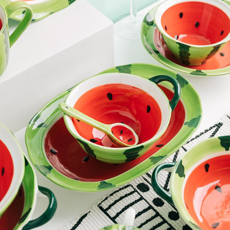 Watermelon Ceramic Tableware Bowls and Cups Lovely Tableware Kitchen Supplies Hand-painted Table Tableware Decorative Plate