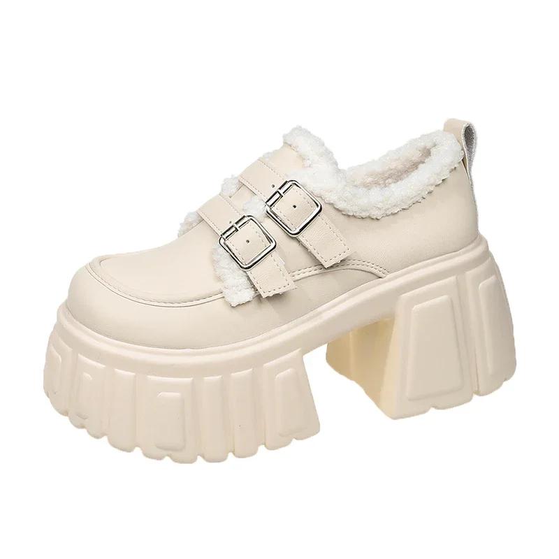 

Мода 8,5 см Зимние Теплые Повседневные Кожаные Туфли Каблуки Женские Высокая Платформа Меховые Кроссовки Толстая Подошва Плюшевые Спортивные Кожаные Туфли Zapatos Mujer 34 бежевый