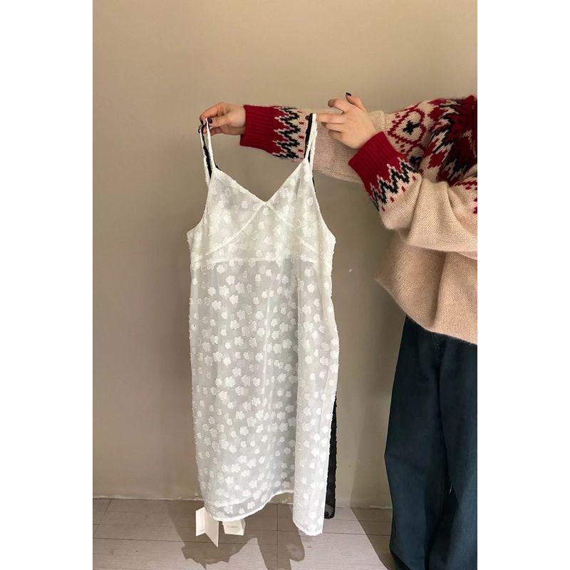 

Stylish and Unique Layered Mid-Length Blouse with Lace Mesh Sleeves and Inner Camisole Dress for Women White One size fits all