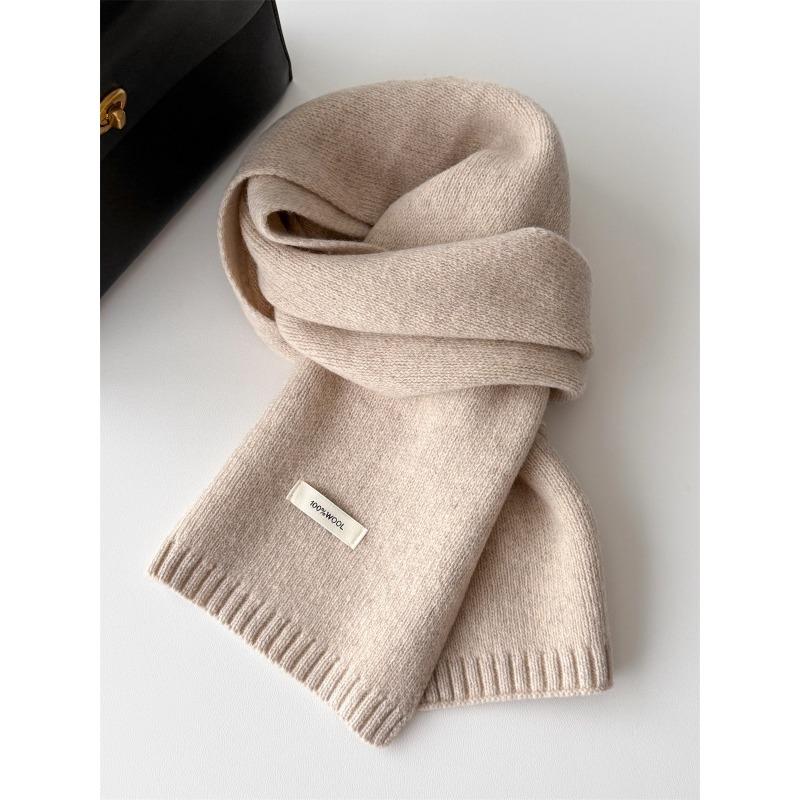 Korean Style New Versatile Solid Color Pure Wool Scarf for Women Autumn and Winter Warm Knitted Scarf Fashionable Versatile Scarf