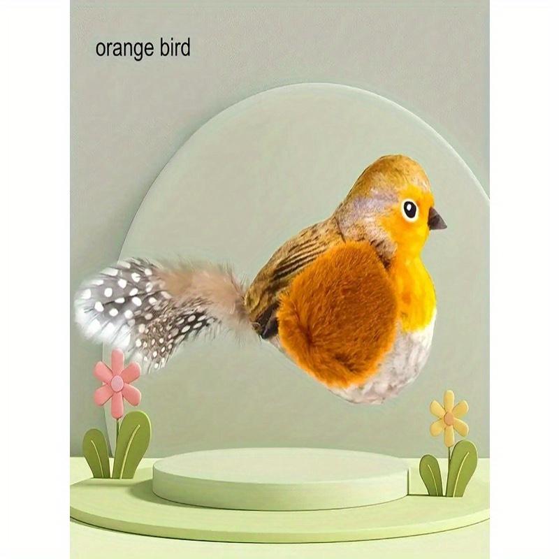 Interaktives Plüsch-Sprechendes Vogelspielzeug für Katzen, mit realistischen Zwitschergeräuschen, aus Kunstfaser mit künstlichen Federn, keine Batterie erforderlich