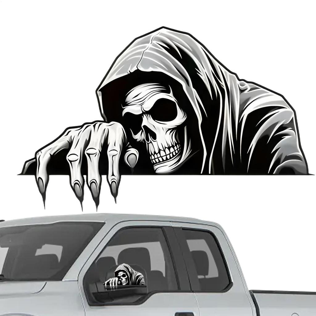 Car Mirror Stickers Decor Scary Skull Motorcycle Decal Decor Waterproof Adhesive Automotive Decoration Fade-Proof Automotive