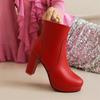 British Platform Ankle Boots Women Red Brown Pinked Microfiber High High Chunky Heel Winter Dress Office Lady Zipper Short Boots
