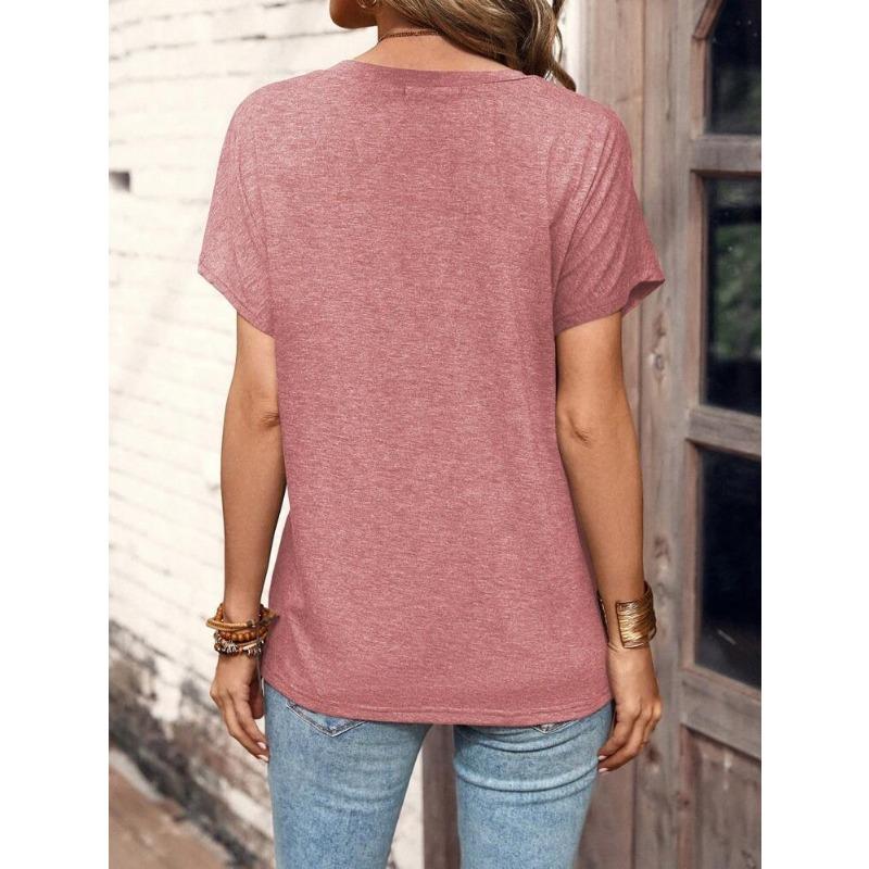 Women S Short Sleeve V Neck Solid Button T Shirt Casual