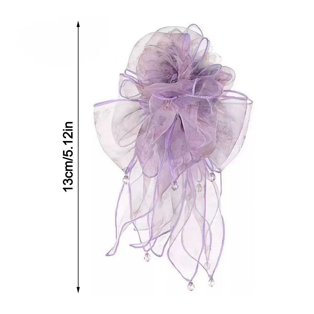 Gifts Retro Organza Flower Hair Clip Luxurious Ribbon Mesh Hair Clip Rhinestones Back of Head Hair Accessory