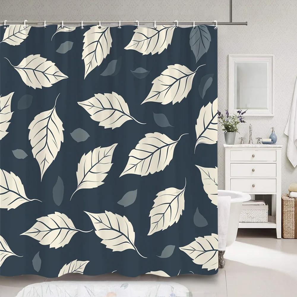 Zasłona prysznicowa w kształcie liścia Prosta, nowoczesna, kolorowa, z poliestru, zasłona prysznicowa z motywem liści, dekoracja łazienki z haczykami, akcesoria łazienkowe