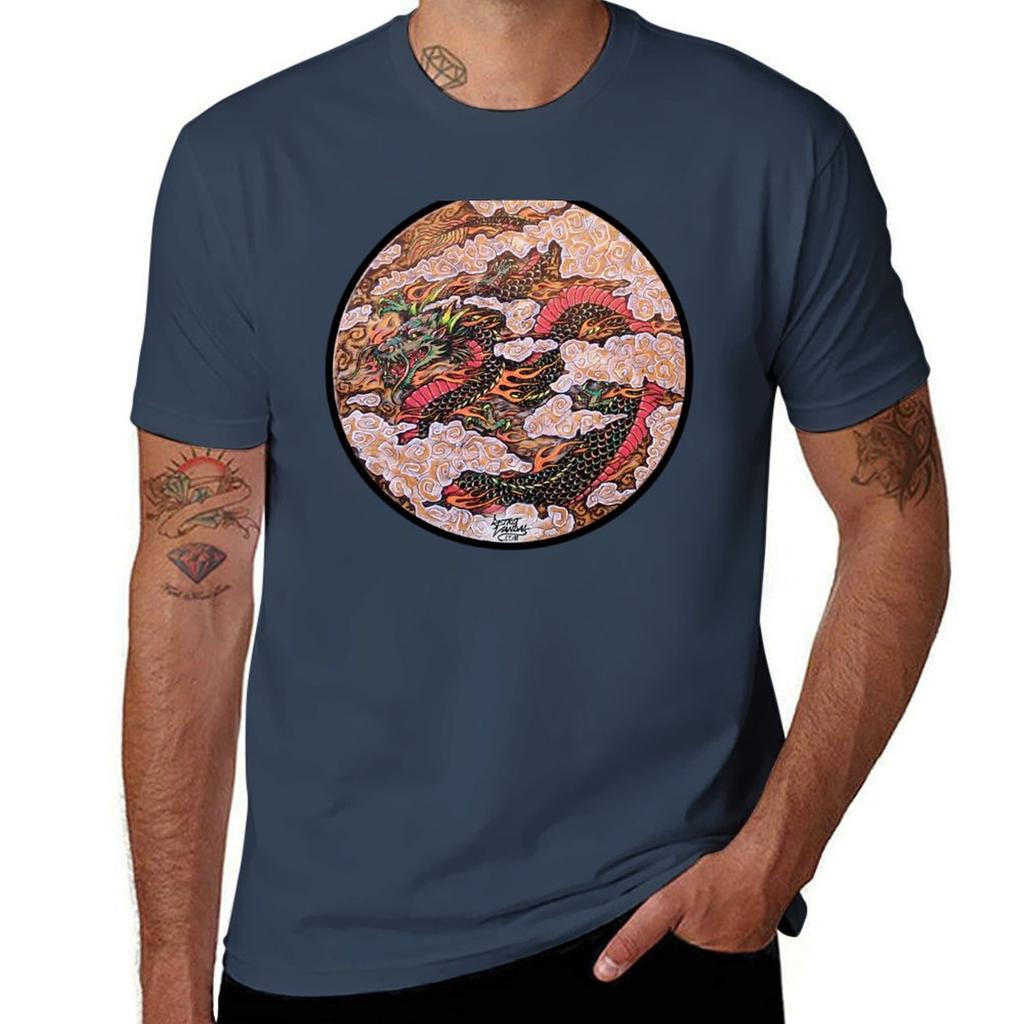 Tattoo Style Dragon Irezumi Oriental Japanese Hand Drawn Tshirt Odor Resistant Short Sleeve Top