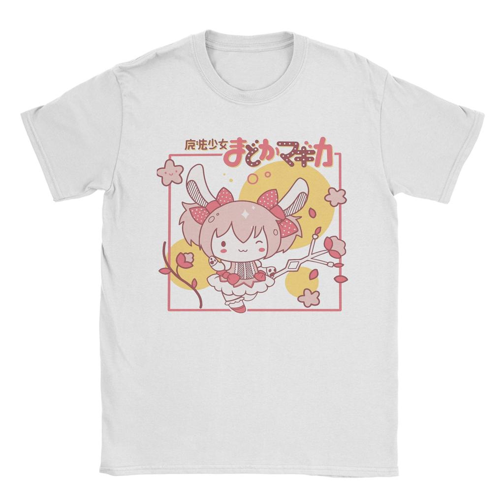 Puella Magi Madoka Magica Qbey Tshirts Men's Cotton Tops Priting Cute Kyubey Anime Round Neck Short Sleeve
