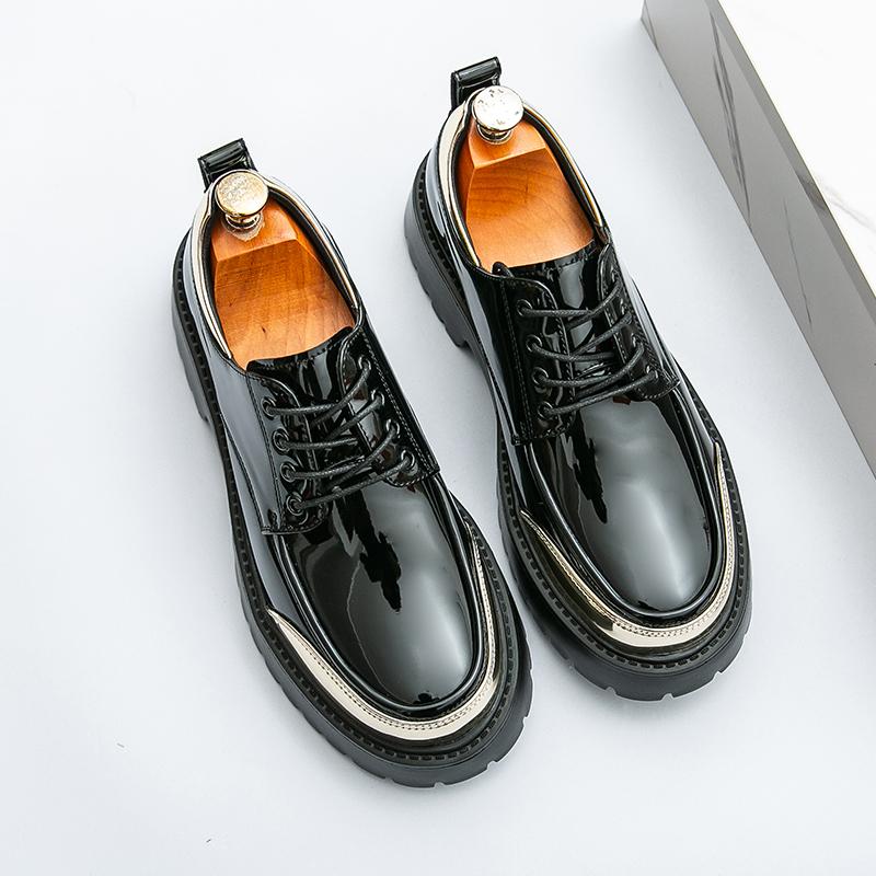 Herrenmode Formelle Kleiderschuhe High-End Geschäftliche Anlässe Herren Glänzende Lederschuhe Dickbesohlt High-Rise Luxus Gold Arbeitskleidungsschuhe