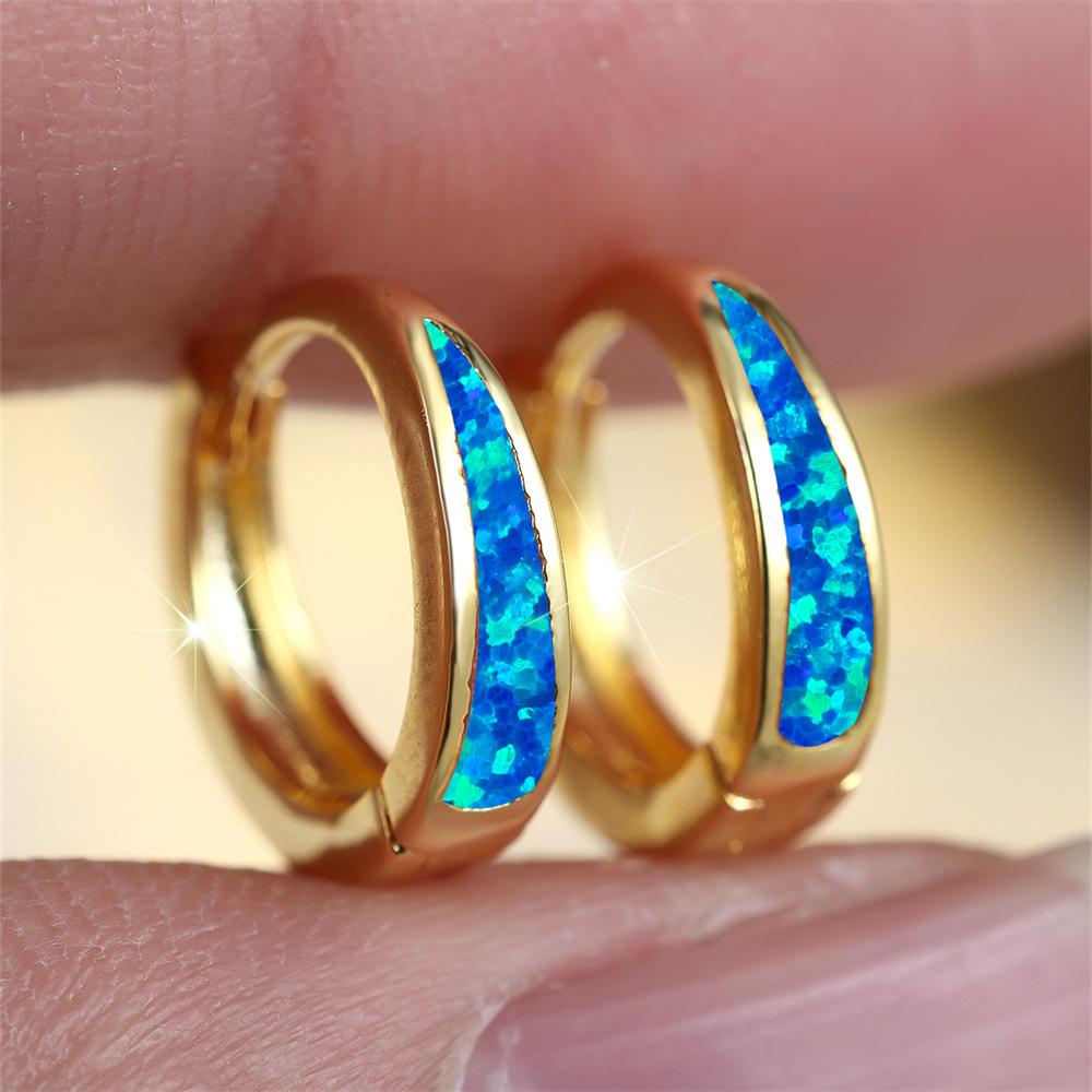 Grün Blau Weiß Feueropal Kleine Runde Creolen für Damen Vintage Goldfarbe Ohrstecker Hochzeits Schmuck Muttertagsgeschenke