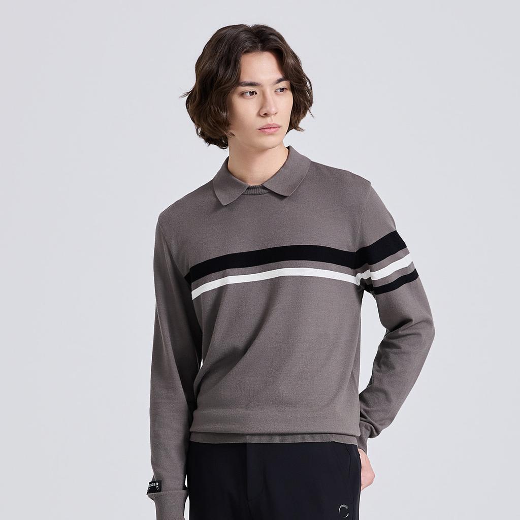 CHALLENGER Men'S Block Point Classic Collar Neck Knit Pullover Khaki Beige